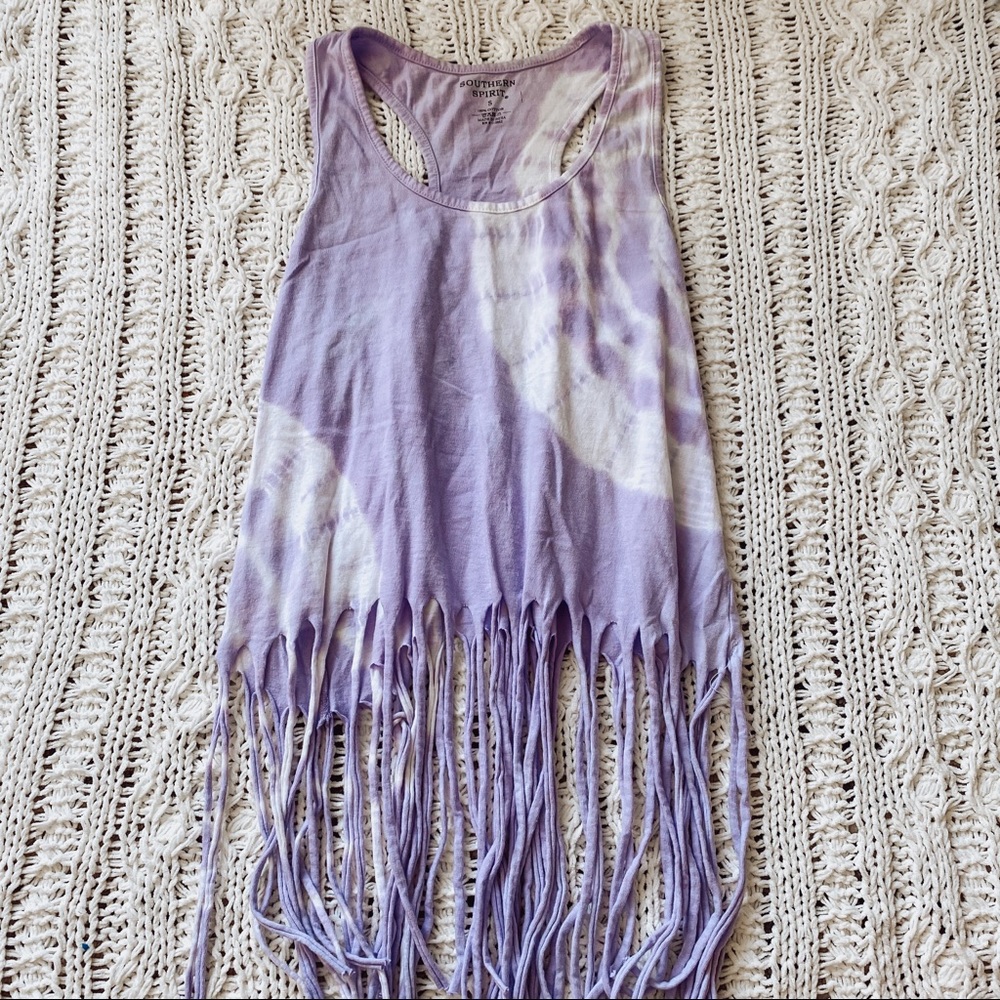 Southern Spirit tie dye fringe tank top